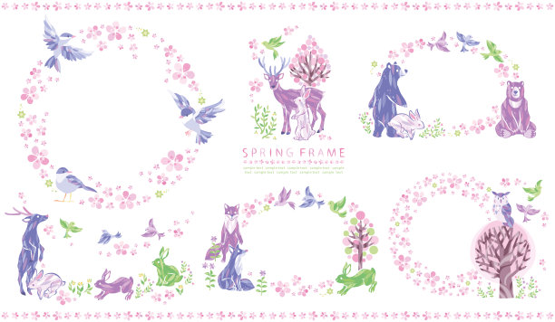 春季樱花动物框架设置图片下载