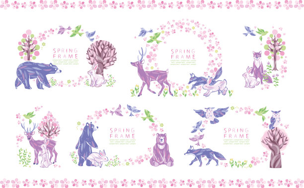 春季樱花动物框架设置图片下载