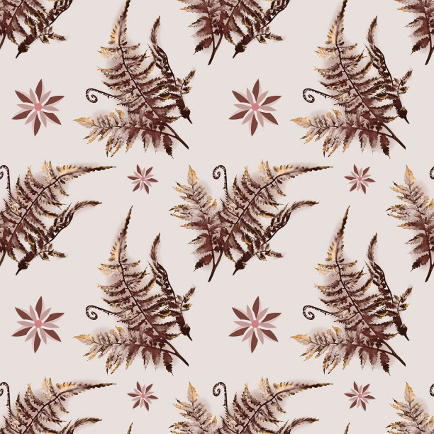 蕨类与花无缝模式。图片下载