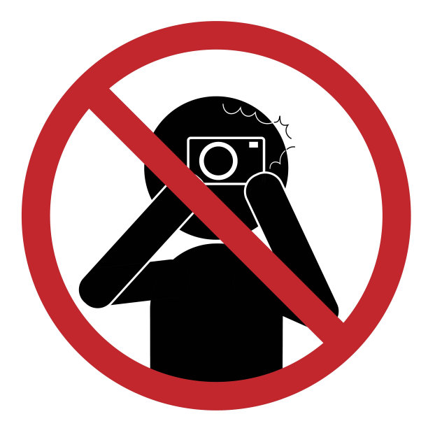 孤立的“禁止拍照”标志和“禁止自拍”图标，“禁止拍照”标志与插画人用手机或相机拍照和红色圆圈划掉图片下载