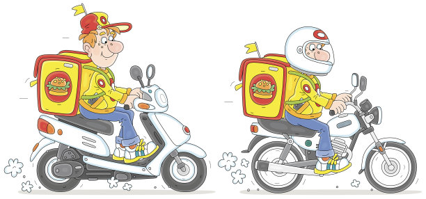 骑摩托车和小摩托的搞笑快递员图片下载