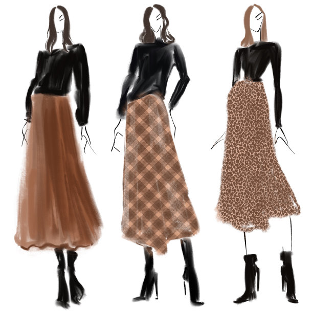 草图。穿着时髦衣服的女人。图片下载