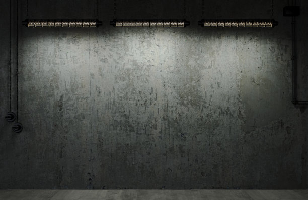 黑暗的旧混凝土墙背景与灯图片下载