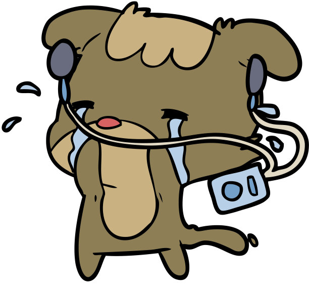 卡通悲伤的狗听着音乐哭图片下载