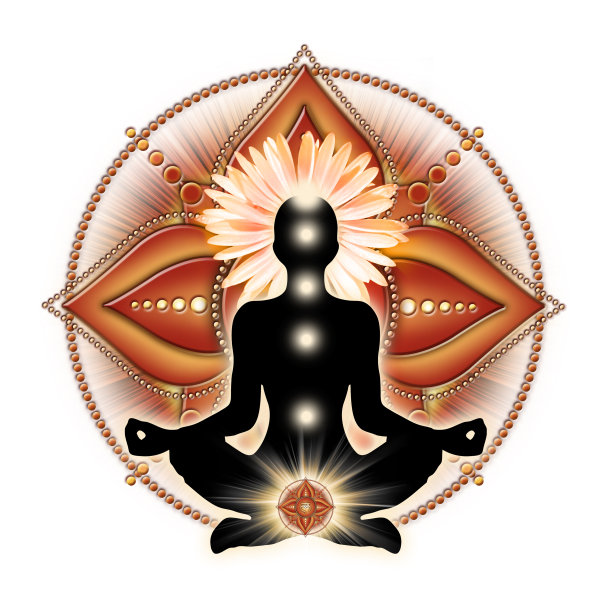 冥想瑜伽中莲花式的根脉轮，前面是母轮的象征。图片下载