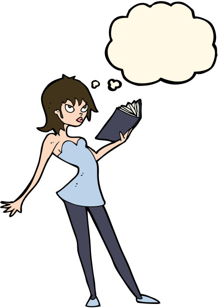 卡通女人带着思想泡泡读书图片下载