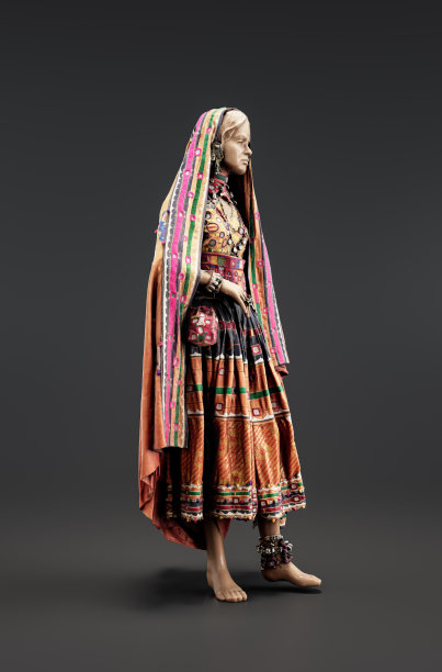 班加拉人的服装，来自印度汉普比村，古老的时尚。从侧面看，3d渲染图片下载