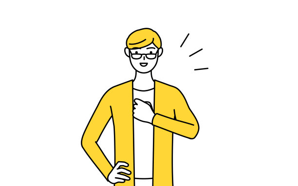 一个穿着随意的年轻人轻拍着自己的胸膛。图片下载