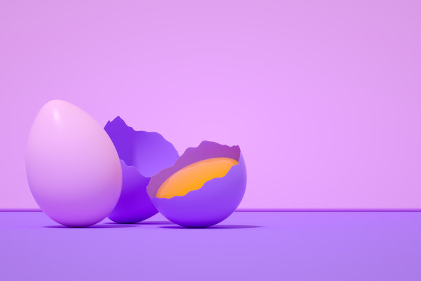 紫色背景上的破蛋壳，复活节的概念图片下载