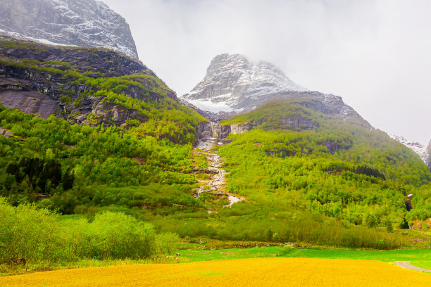 挪威的春天。景观。农场。图片下载