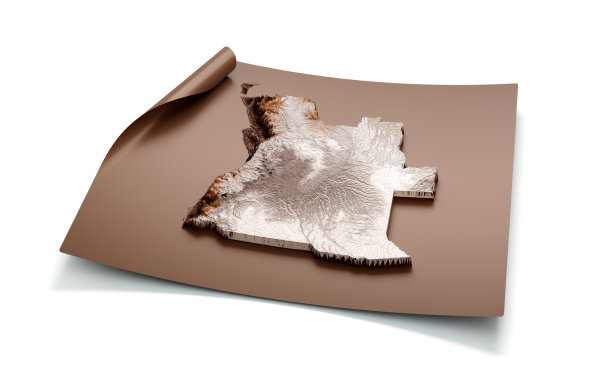 安哥拉地图的旧风格棕色展开地图纸3D插图图片下载