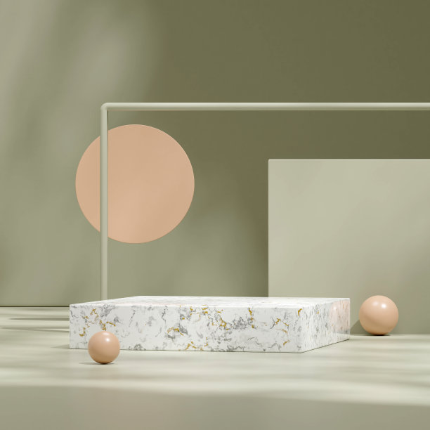 白色大理石块讲台在广场绿色墙壁场景与棕色口音3D渲染场景模型图片下载