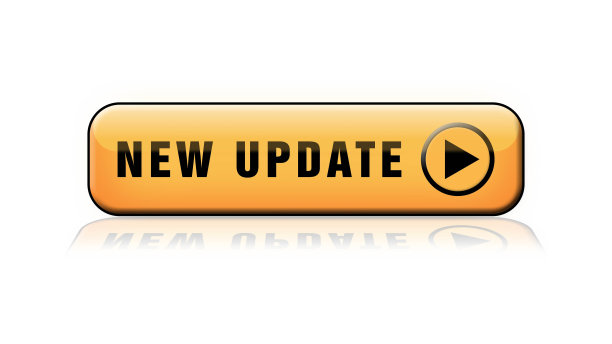 新的更新-橙色按钮与地板上的反射-隔离在白色背景上图片下载