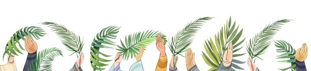 手绘水彩棕枝主日边框，手持棕榈枝欢庆荣耀上帝。适用于宗教出版物、基督教设计和印刷品图片下载