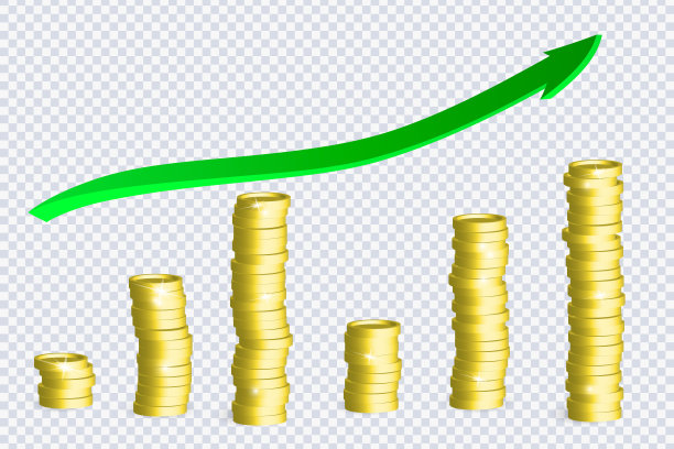 3D增长股票图表箭头与金币图片下载