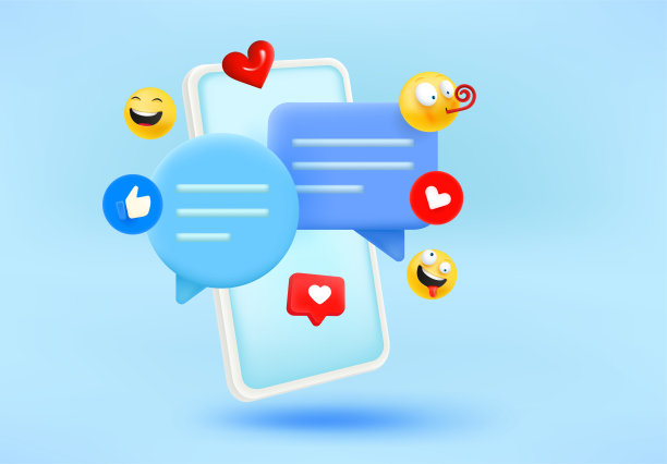 社交媒体概念与手机和表情符号。三维矢量插图图片下载