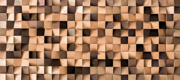 自然色木块墙立体纹理背景。现代木制品壁纸艺术设计。图片下载