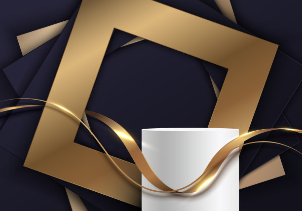 三维现实优雅的白色讲台与金色方块框架剪纸图片下载