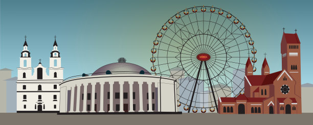 明斯克市日常建筑的插图图片下载
