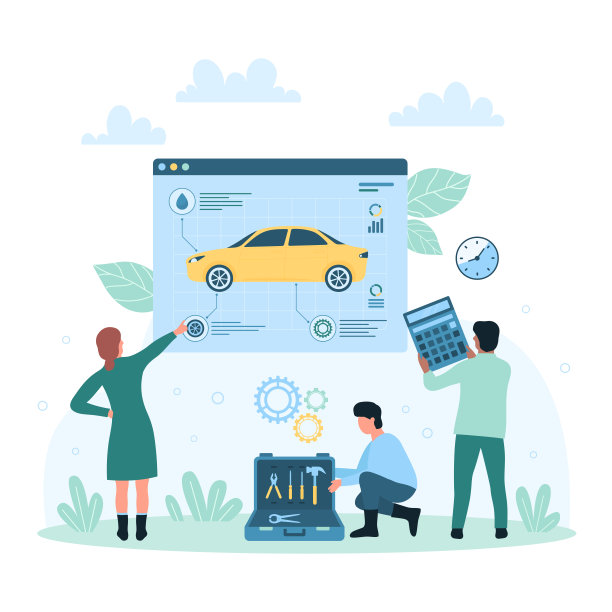 汽车维修服务，维修站或车库团队的小人物进行诊断图片下载