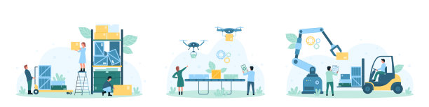 仓库配送，物流设置，小人和机器人负责装卸图片下载