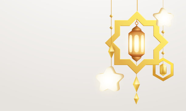 伊斯兰节日设计与悬挂装饰-灯笼，星星和几何形状。图片下载