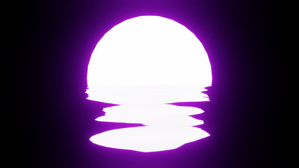 紫色的月亮反射在水中或海洋上的黑色背景。图片下载