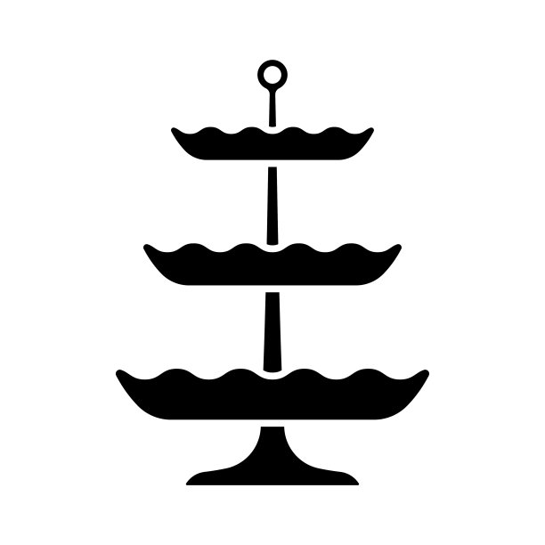 三层水果盘图标。糖果架。糖果碗。黑色的轮廓。垂直前侧视图。矢量简单平面图形说明。白色背景上的孤立物体。隔离。图片下载