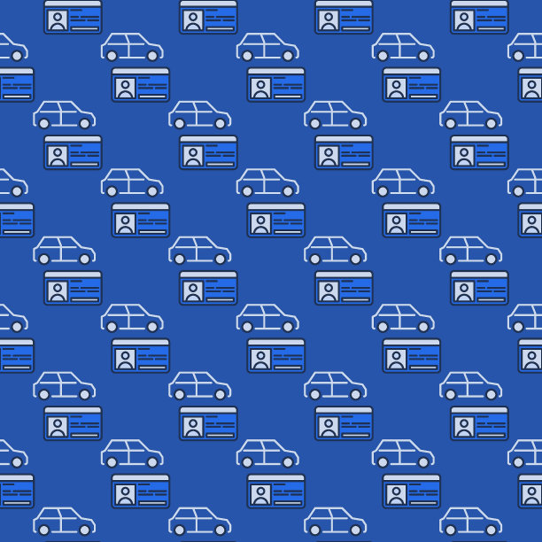 驾驶执照和汽车矢量司机ID蓝色无缝模式图片下载