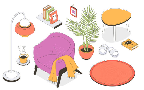 客厅家具-现代矢量彩色等距插图集图片下载
