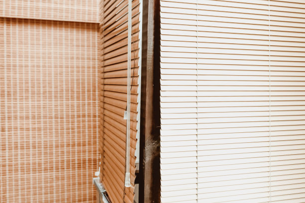 商店窗户用百叶窗的样品。商店里有塑料百叶窗、褶皱窗帘、卷帘和昼夜窗帘图片下载