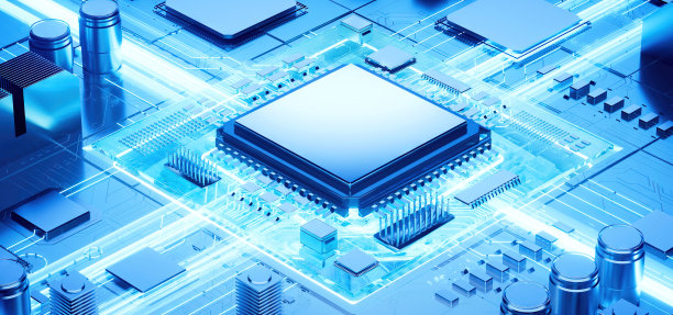 赛博朋克AI的3D渲染。电路板。技术背景。中央计算机处理器CPU和GPU的概念。主板数字芯片。科技背景。图片下载