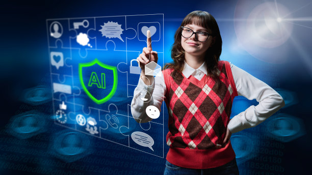 年轻女性利用人工智能进行休闲学习工作。图片下载