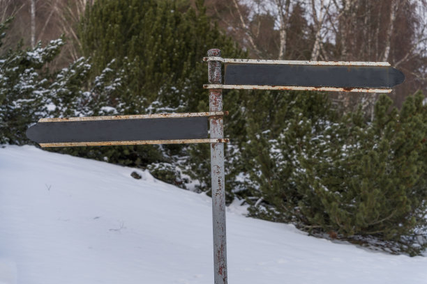 复古生锈的空白方向标志在冬天图片下载