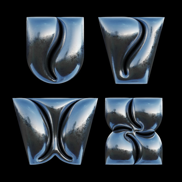 3d渲染的一套字母由金属箔与粗体膨胀形状。图片下载