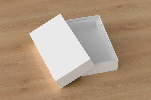 长开盒包装模型在木制背景。模板的设计。三维演示图片下载