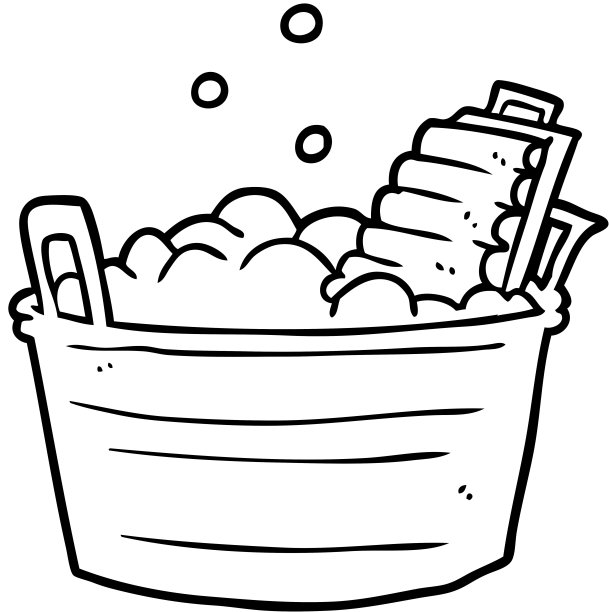 旧洗衣板和水桶的线条图图片下载