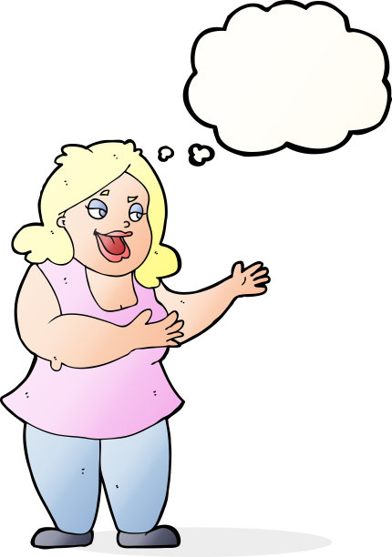 卡通快乐胖女人与思想泡泡图片下载