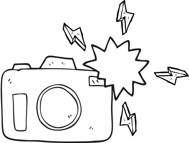 手绘黑白卡通闪光相机图片下载