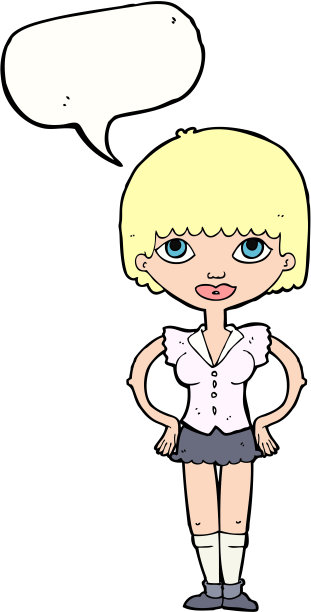 卡通女人的手放在臀部与讲话泡沫图片下载