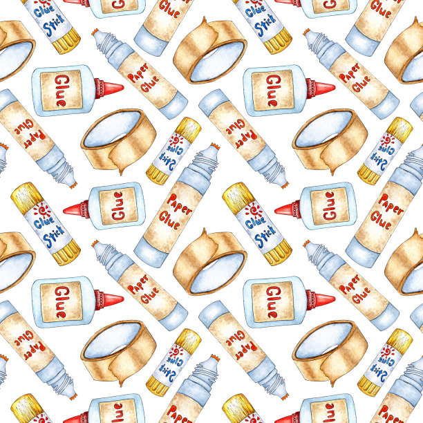 图案胶水和胶带水彩图片下载