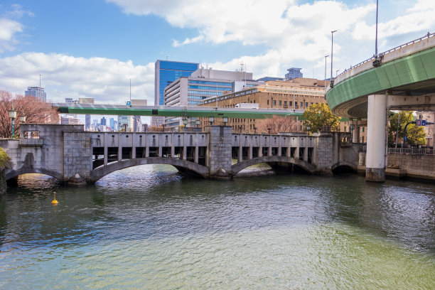 大阪濑鸟江上的锦木大桥图片下载