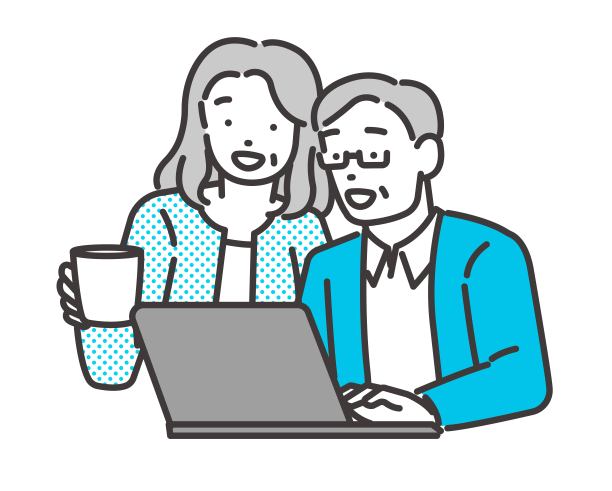 一对夫妇在放松/电影/度假时看电脑的矢量插图图片下载