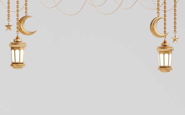 斋月kareem问候3d背景。伊斯兰金元素插画图片下载