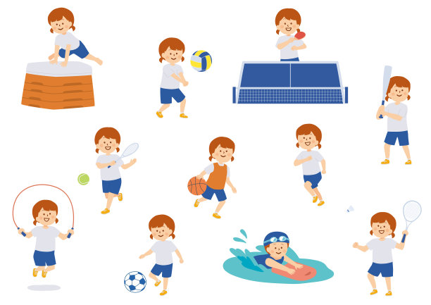 学校体育课中女孩享受运动的剪贴画图片下载