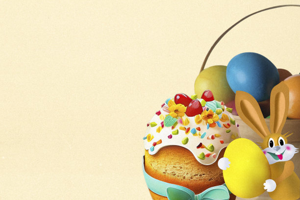 印有可爱微笑的卡通复活节兔子的复活节明信片图片下载