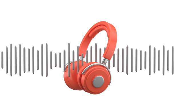 耳机无线明亮的红色与银色元素和音乐波现实的3d渲染隔离在白色背景，侧视图图片下载