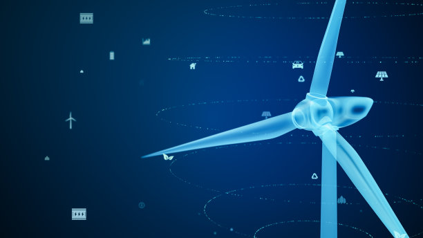 风力涡轮机生态技术概念与绿色环境图标，可再生能源产生的替代电力来源，创新的风车可持续发展背景3D插图图片下载