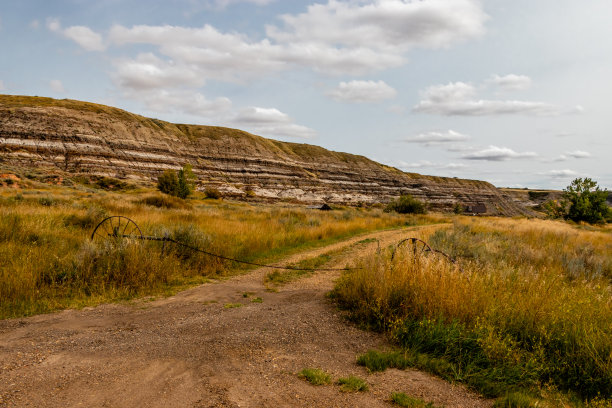 荒地阴影下的旧农场结构。罗斯代尔，阿尔伯塔省，加拿大图片下载