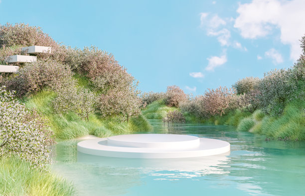 自然美丽的讲台背景与春天樱花风景樱花。图片下载